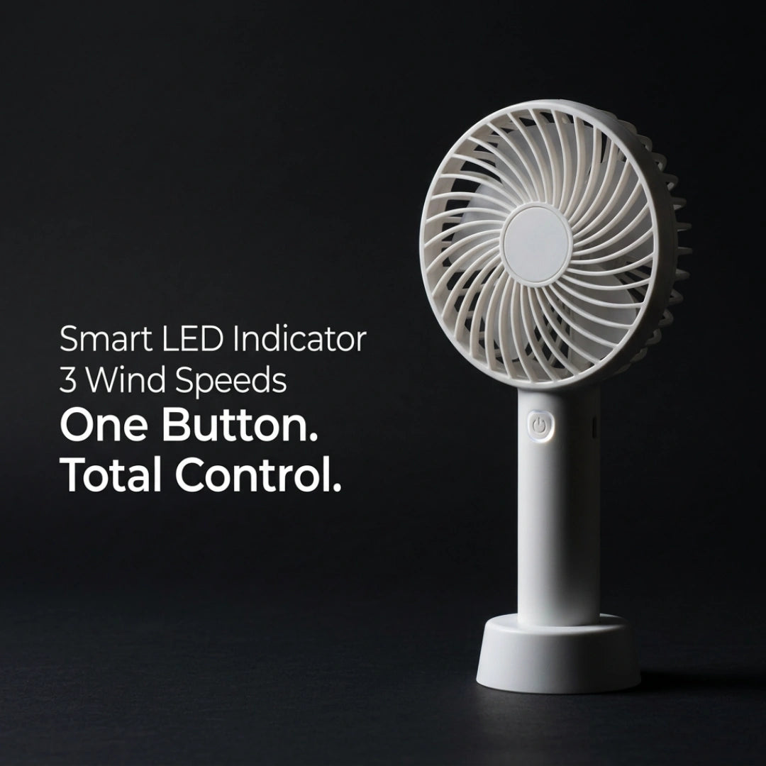 Tecsox Breeze One Portable Handheld Fan | 3 Hour LED Indicator | Quiet Cooling