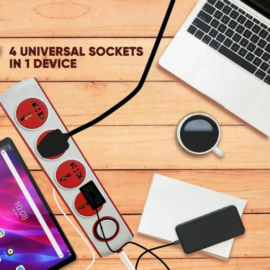 TecSox 4 Pin Extention Board | 2.7 m length with Fuse and International Sockets