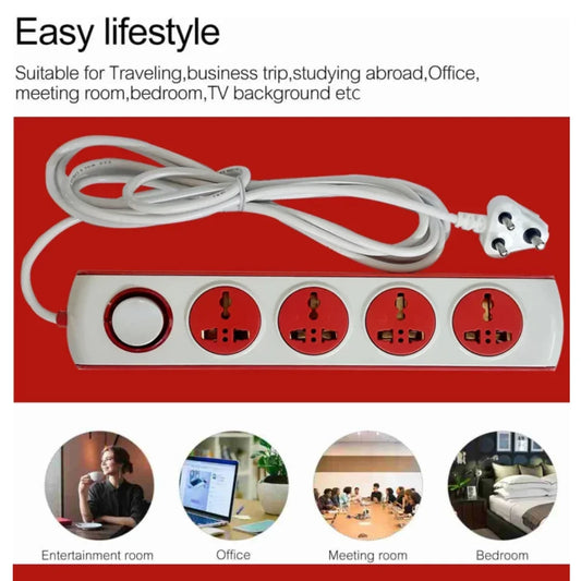 TecSox 4 Pin Extention Board | 2.7 m length with Fuse and International Sockets