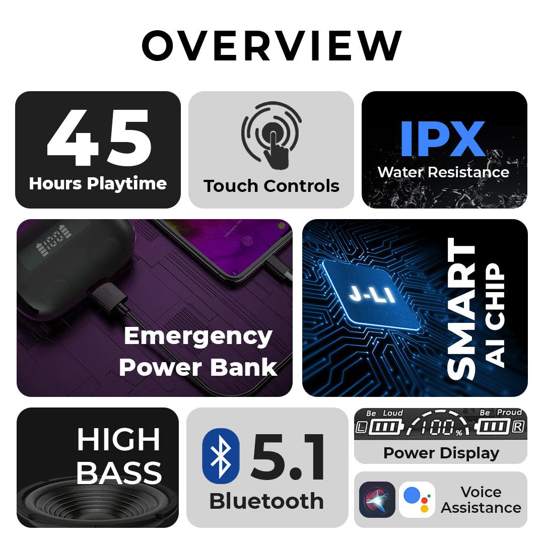 Power House Bluetooth Earbuds | 40 Hr Playtime | Under ₹1000 - TecSox