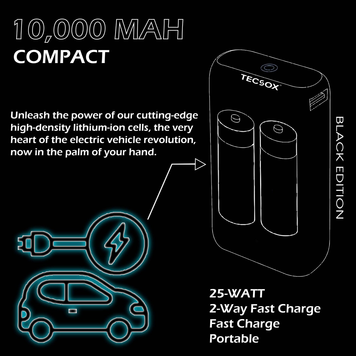 TecSox Force 10 Powerbank | 100% in 90 Mins | 10000 mAh - TecSox