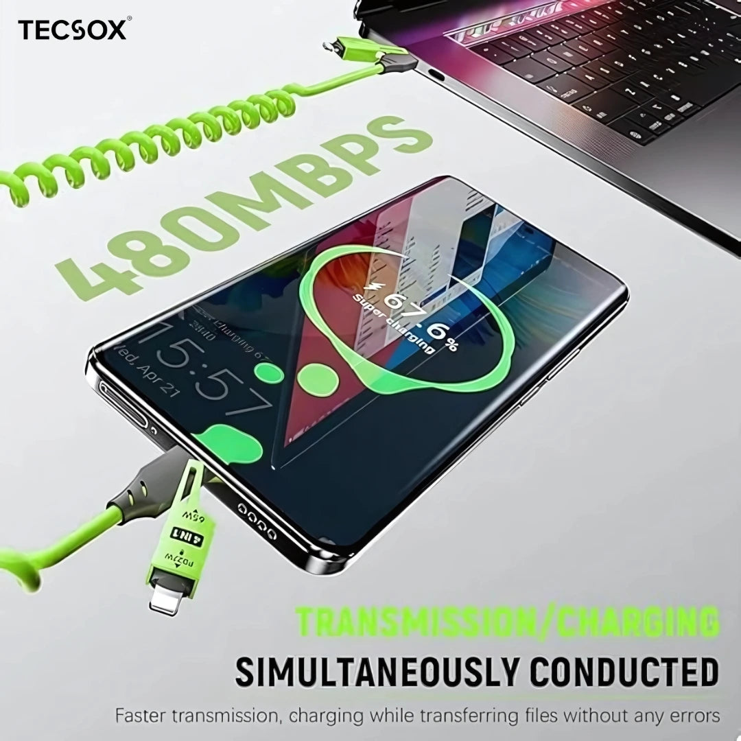4in1 Coil Fast Charging Type C Cable with Spring | 480Mbps Data Transfer