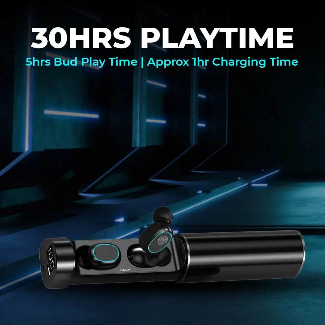 CurvePod Bluetooth Earbuds | 30 Hrs Playtime + High Bass - TecSox