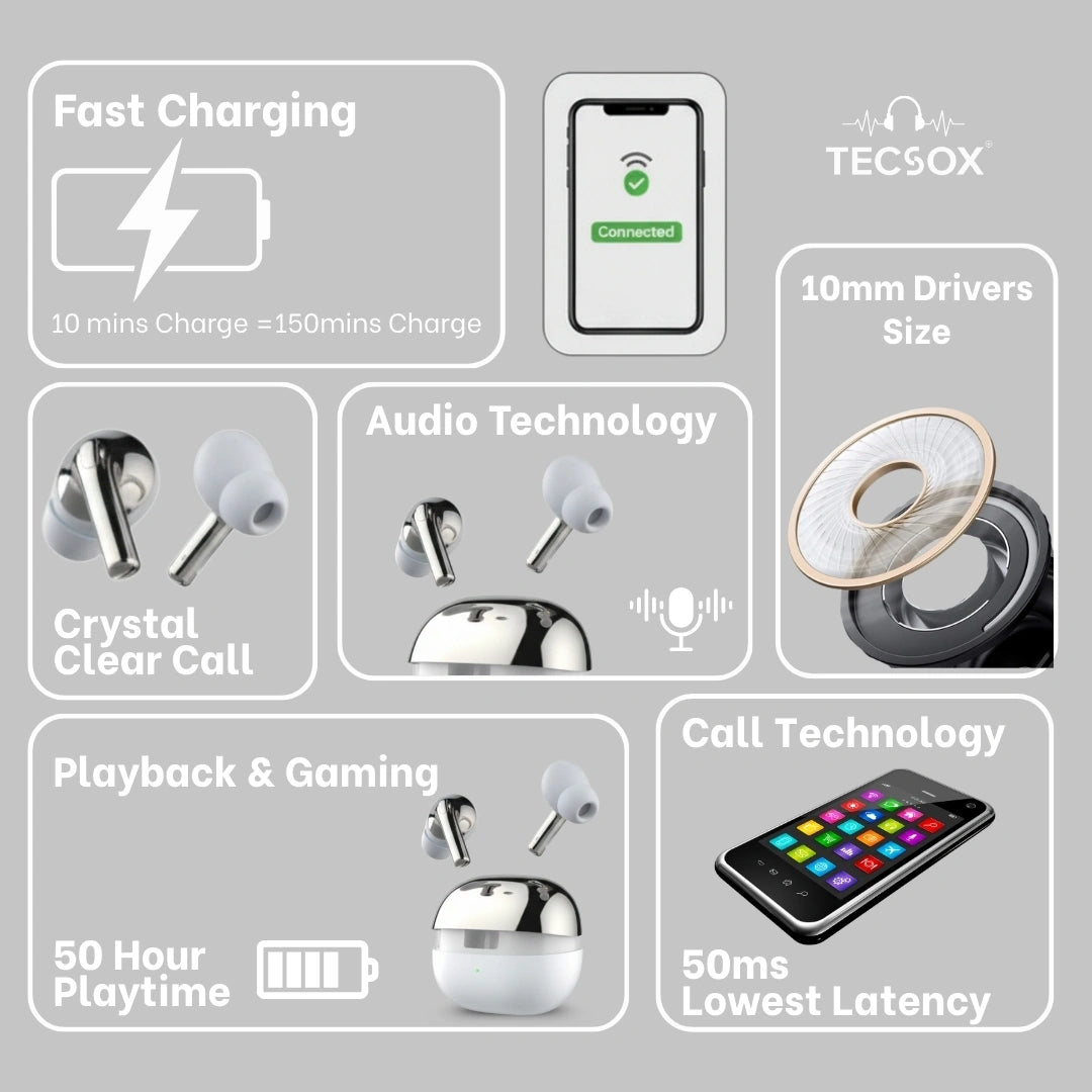TecSox Omega 471 Wireless Earbud With Comfortable Fit | IPX Water Resistant