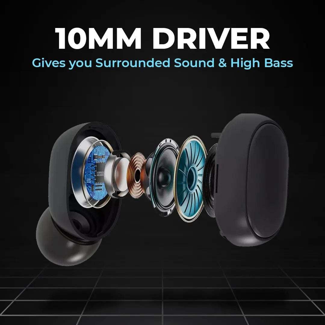 CurvePod Bluetooth Earbuds | 30 Hrs Playtime + High Bass - TecSox