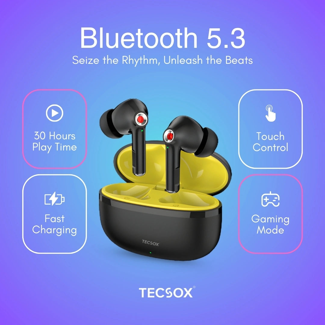 TecSox Omega 201 Wireless Earbud With Deep Bass & Comfortable Fit | IPX Water Resistant