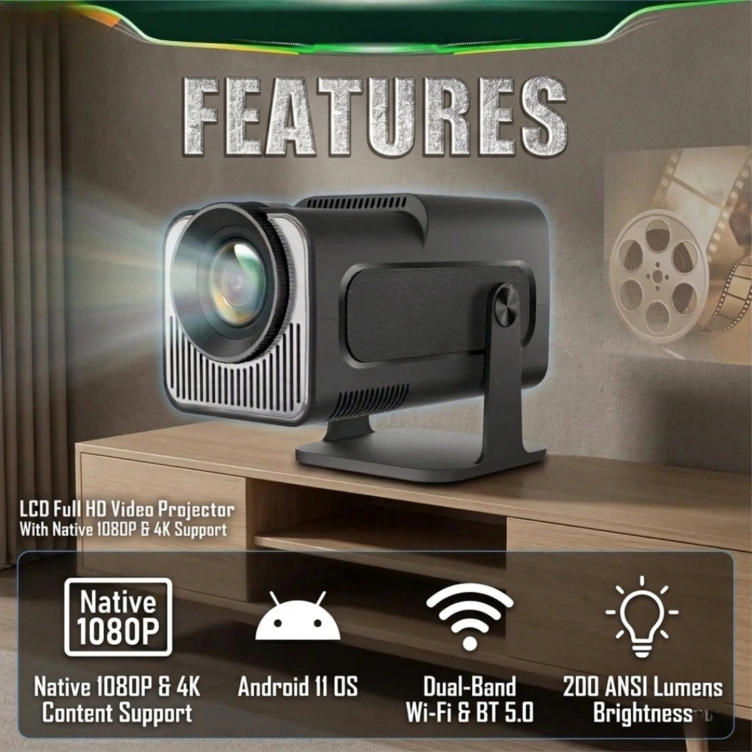 Tecsox Panther Mini Projector: 4K Video | Android 11 | 180° rotation