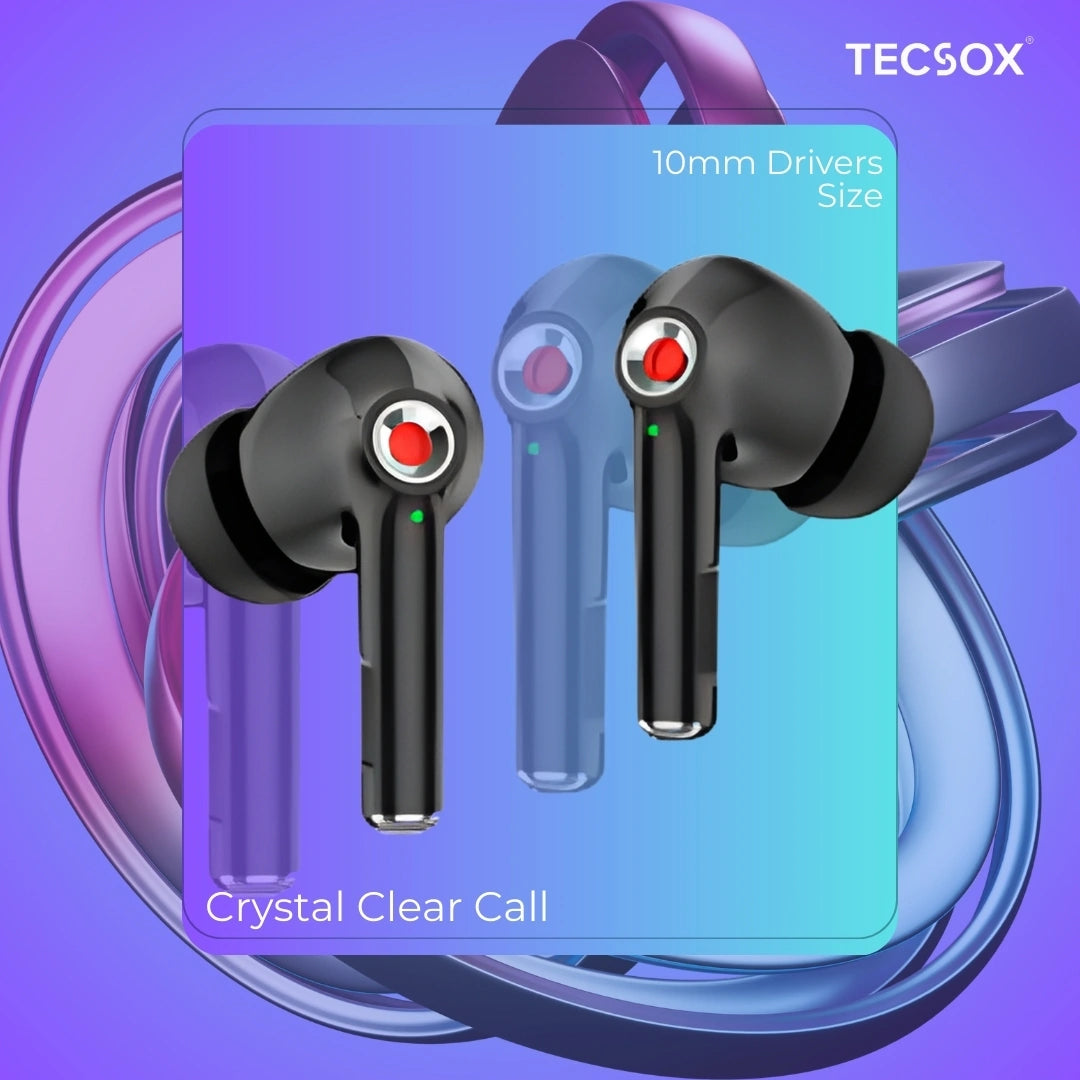 TecSox Omega 201 Wireless Earbud With Deep Bass & Comfortable Fit | IPX Water Resistant