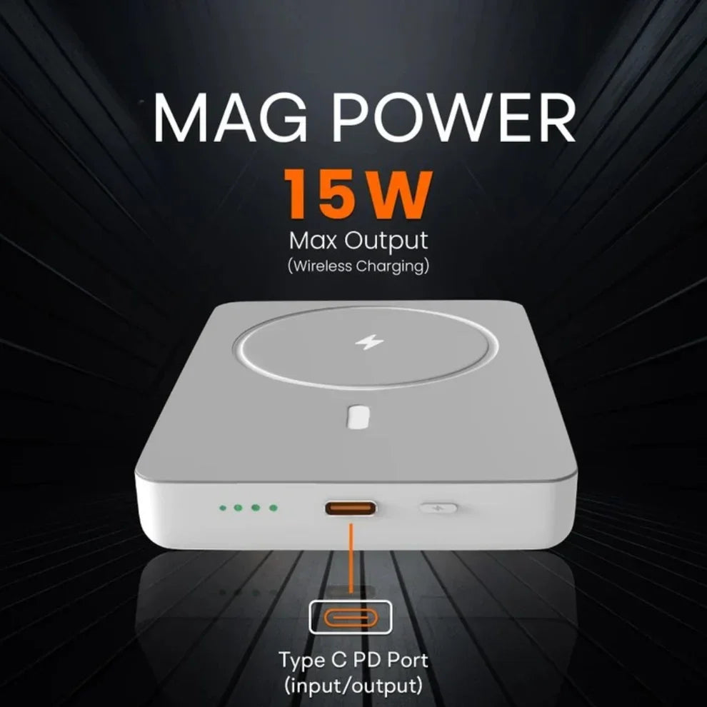 TecSox 10 000 mAh Wireless MagSafe Power Bank – Compact, Dual USB‑C & MagSafe Wireless Charging