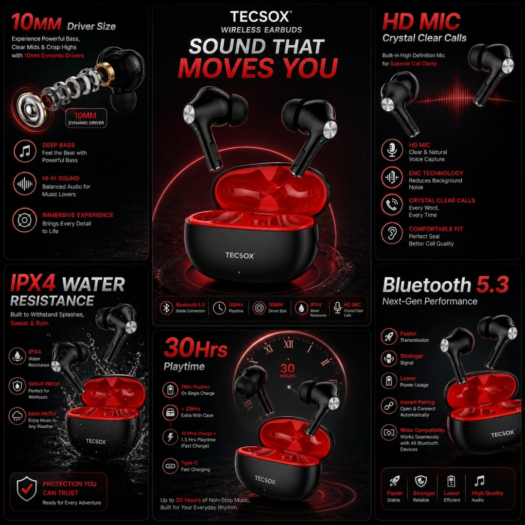 Buy TecSox Neo411 Wireless Earbud With Deep Bass & Comfortable Fit