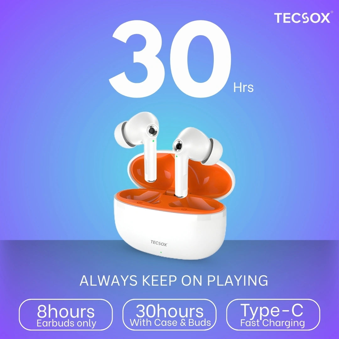 TecSox Omega 201 Wireless Earbud With Deep Bass & Comfortable Fit | IPX Water Resistant