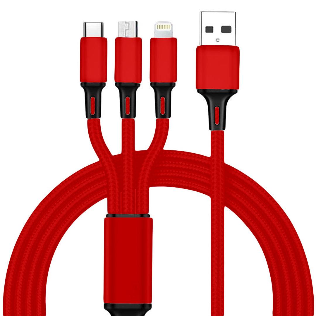 TecSox Cable 3in1 Braided Accessories | Made of study Material | Support All kind of Devices | IPX Water Resistant