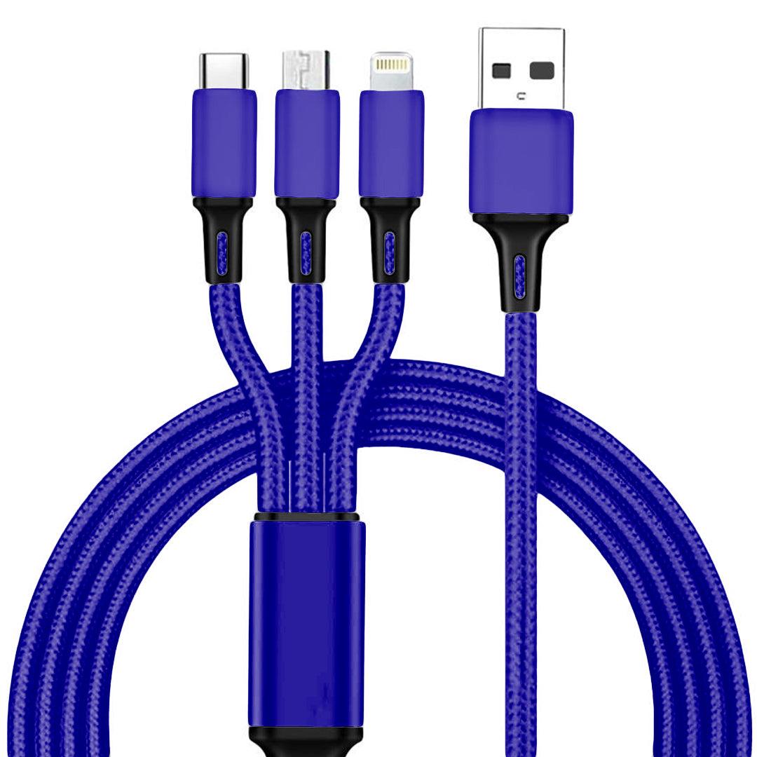 TecSox Cable 3in1 Braided Accessories | Made of study Material | Support All kind of Devices | IPX Water Resistant