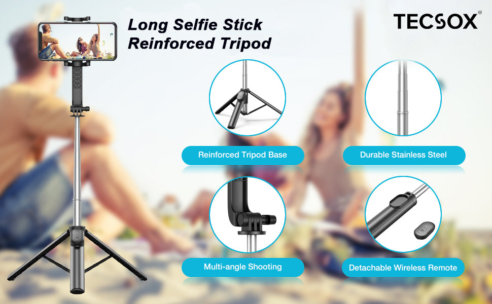 R1 Selfie Stick/Tripod | Wireless Remote | 360° Rotatable Design | Expand Up to 3 Foot TecSox