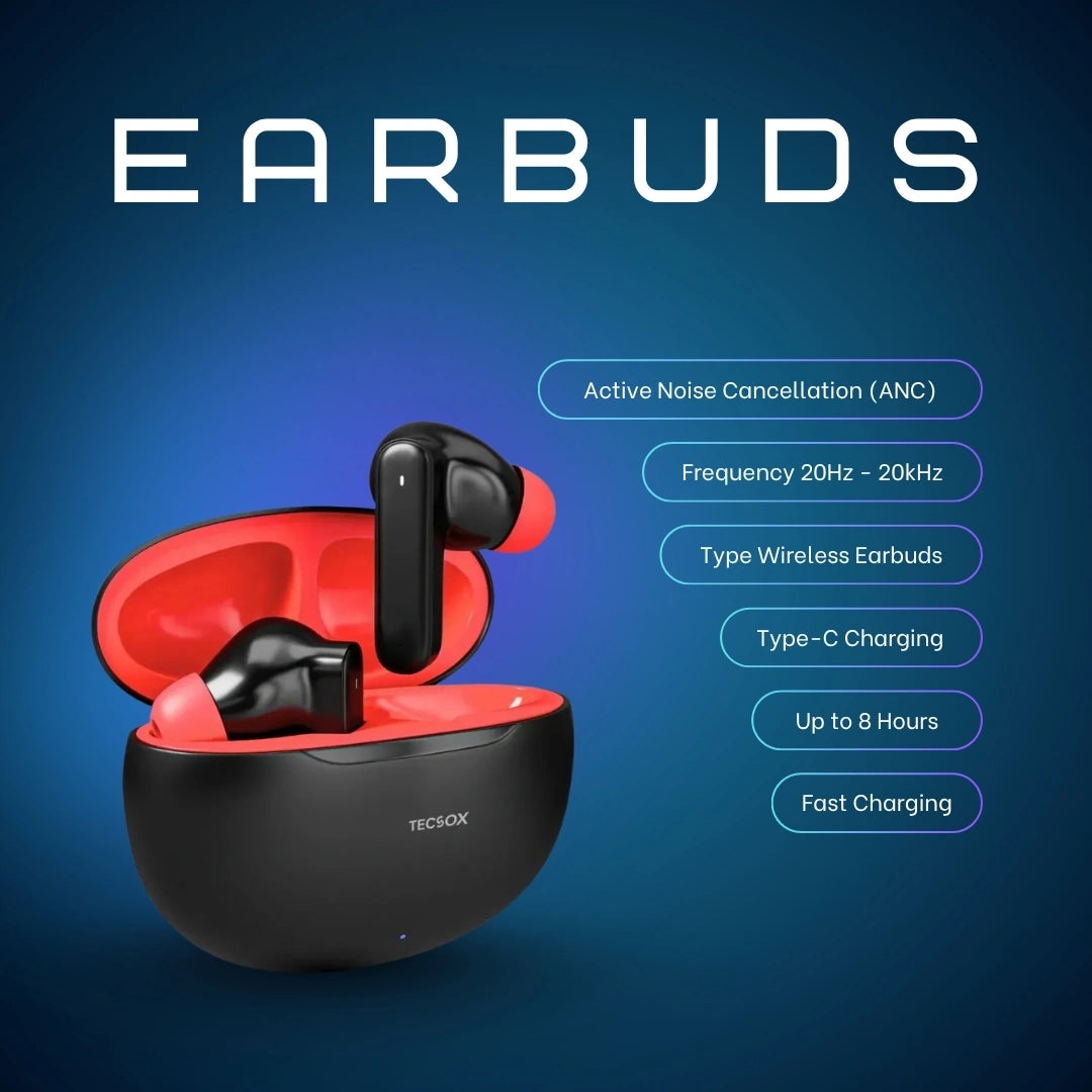 TecSox Pulse 611 Bluetooth Earbuds | Bluetooth 5.3 | 30Hr Play Time | Deep Bass Airpods