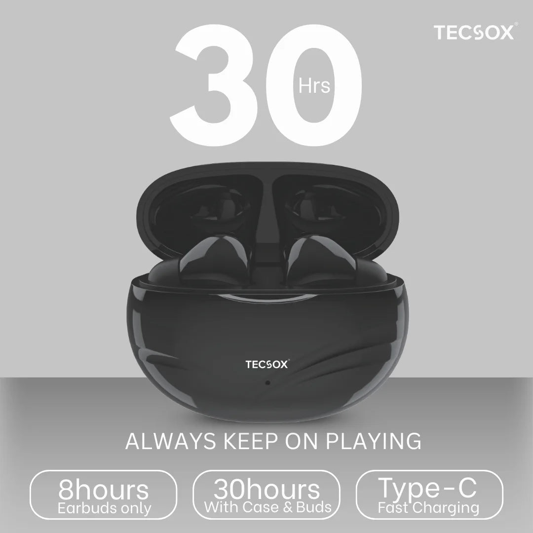 TecSox Neo591 Wireless Earbud With Deep Bass & Comfortable Fit | IPX Water Resistant