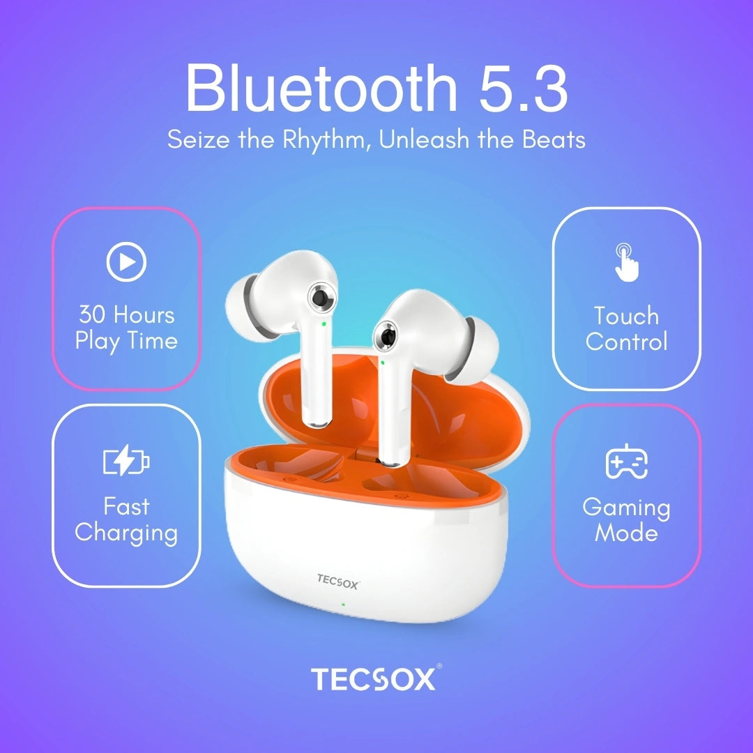 TecSox Omega 201 Wireless Earbud With Deep Bass & Comfortable Fit | IPX Water Resistant