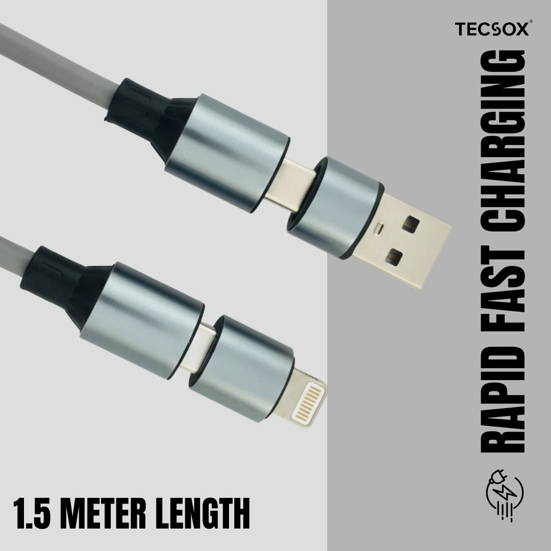 TecSox Zap 4-IN-1 Cable | 1.5 Meter Fast Charging Cable | 60W