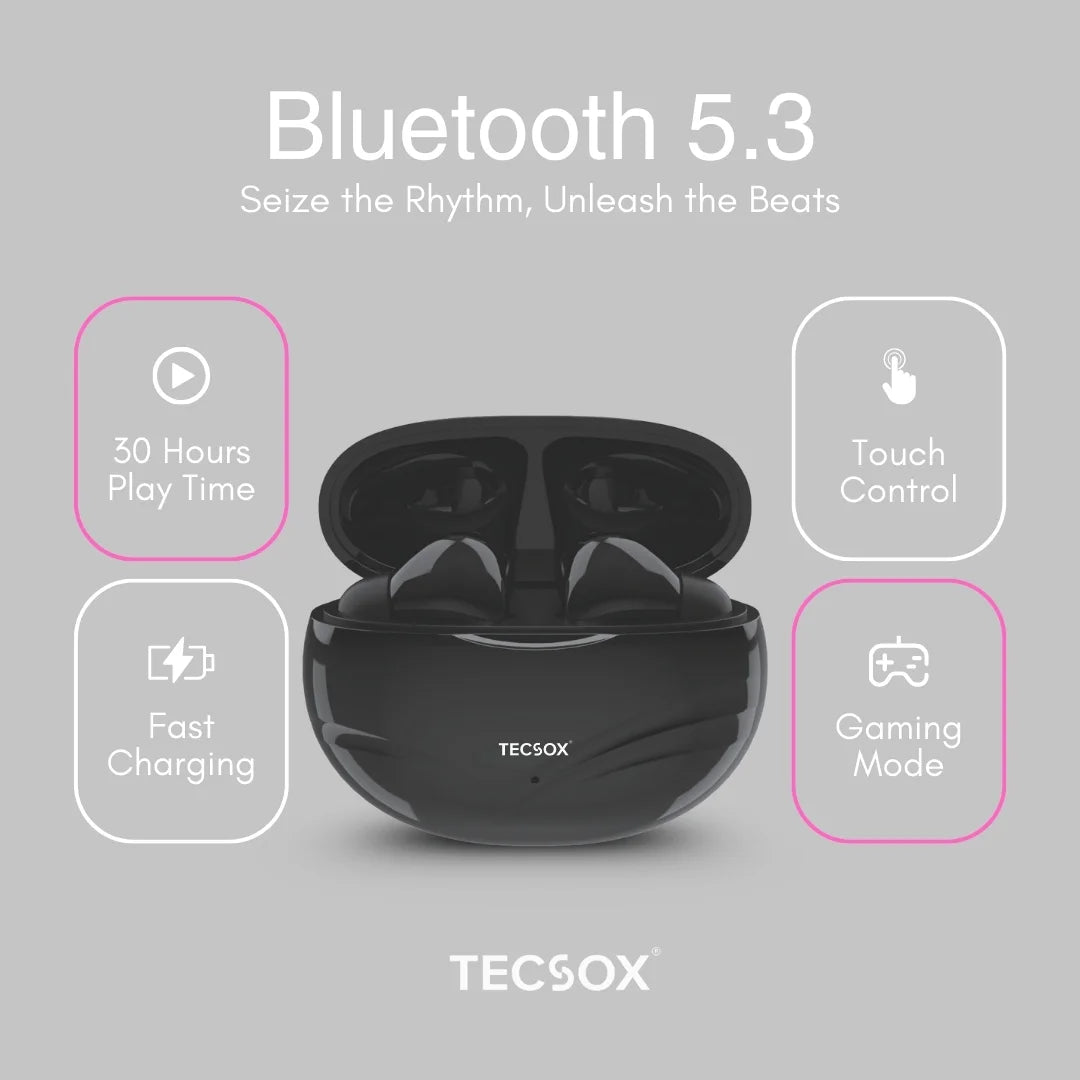 TecSox Neo591 Wireless Earbud With Deep Bass & Comfortable Fit | IPX Water Resistant