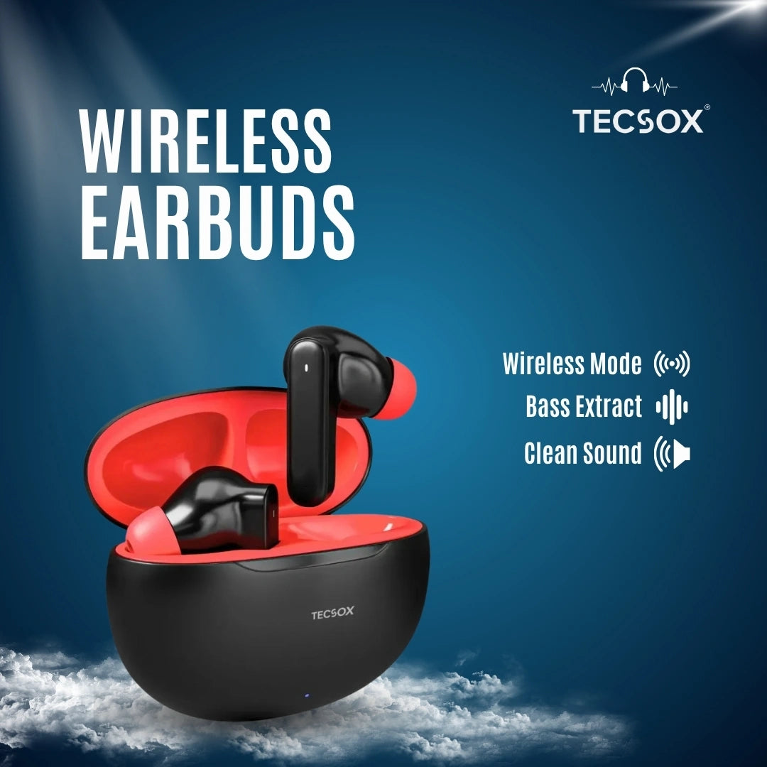 TecSox Pulse 611 Bluetooth Earbuds | Bluetooth 5.3 | 30Hr Play Time | Deep Bass Airpods