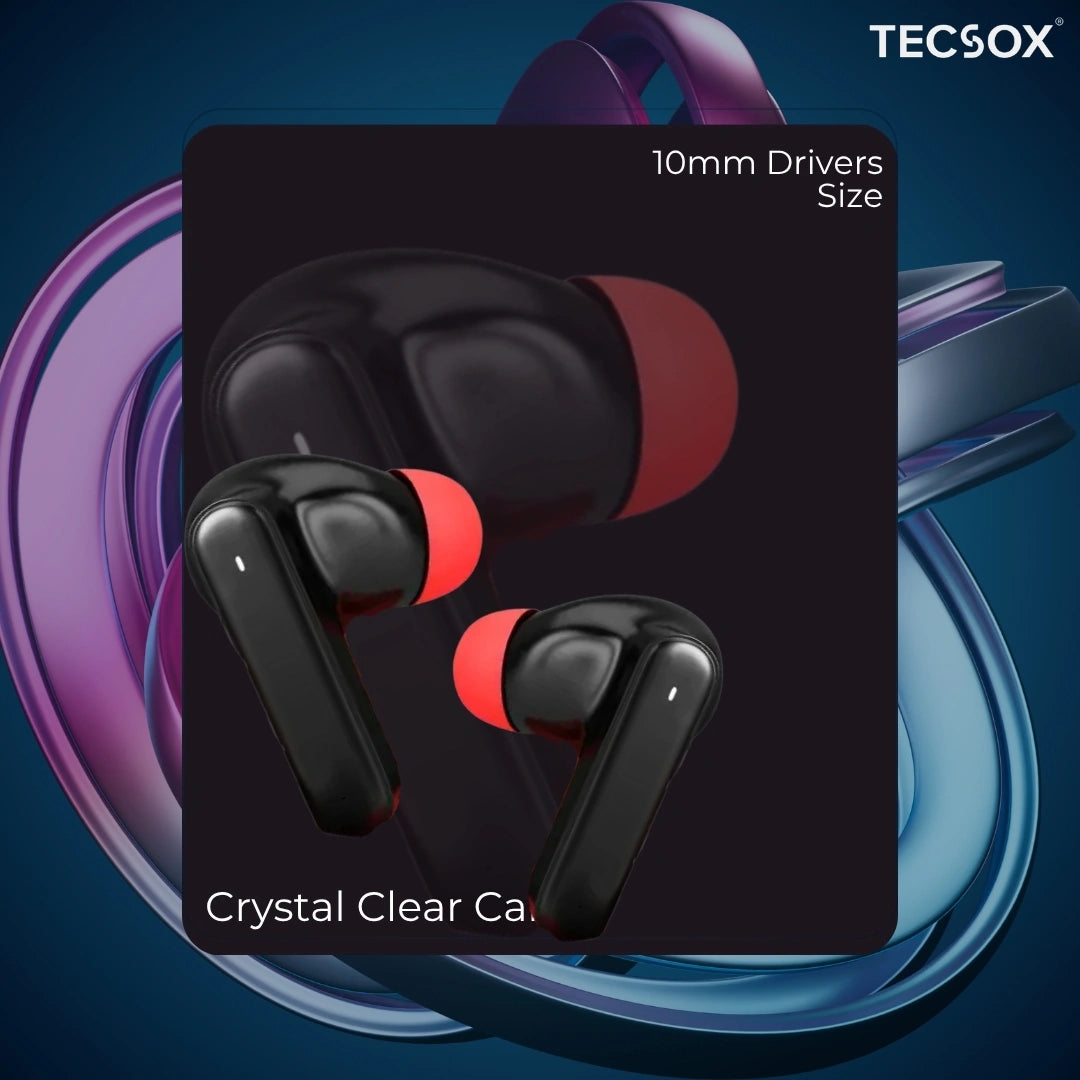 TecSox Pulse 611 Bluetooth Earbuds | Bluetooth 5.3 | 30Hr Play Time | Deep Bass Airpods