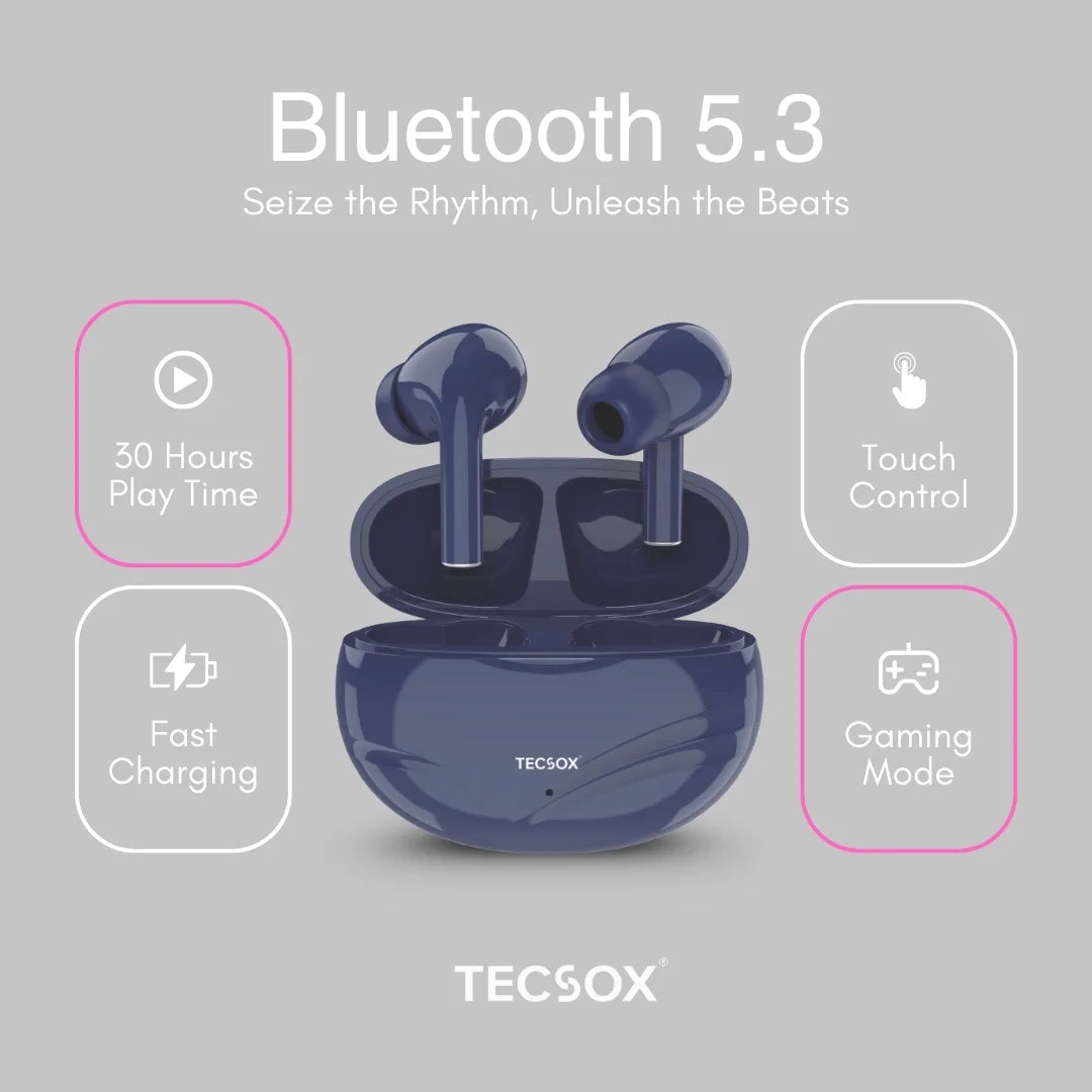 TecSox Neo591 Wireless Earbud With Deep Bass & Comfortable Fit | IPX Water Resistant