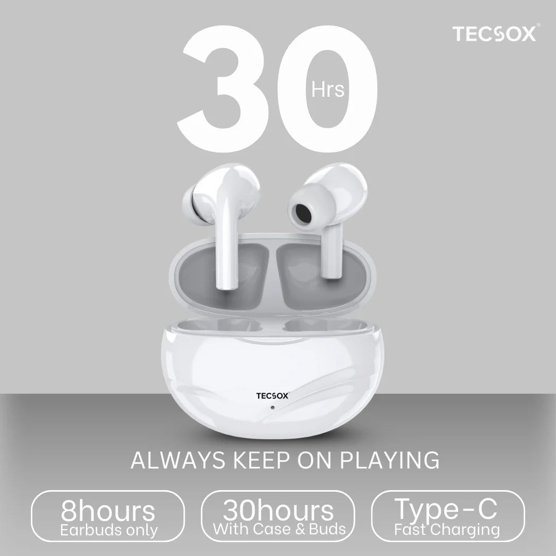 TecSox Neo591 Wireless Earbud With Deep Bass & Comfortable Fit | IPX Water Resistant