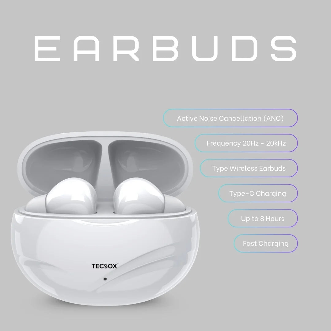 TecSox Neo591 Wireless Earbud With Deep Bass & Comfortable Fit | IPX Water Resistant