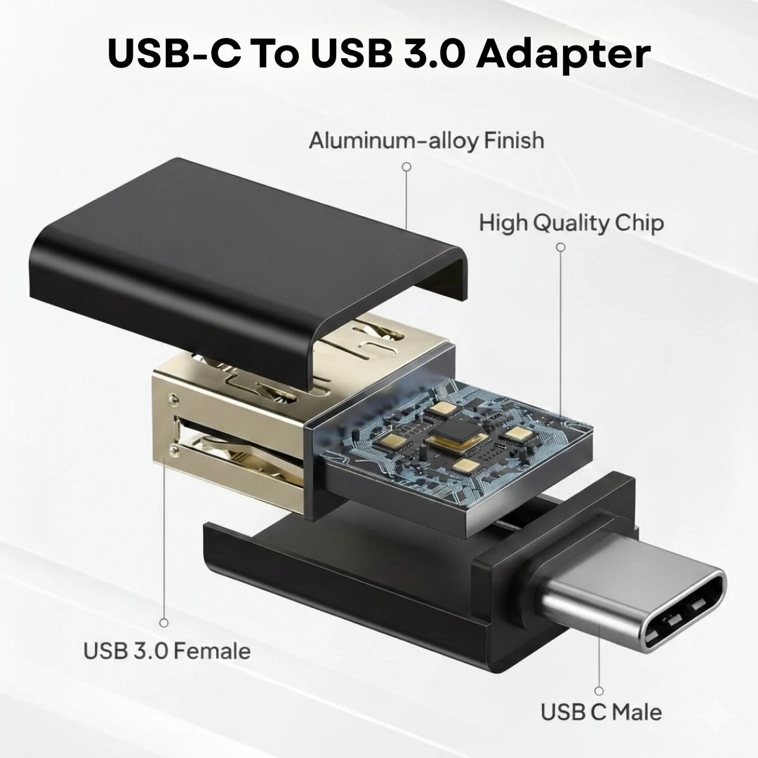 TecSox Aluminium Type C OTG Adapter to USB 3.0 | High-Speed Data Transfer Adapter