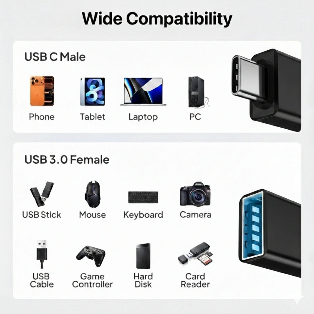 TecSox Aluminium Type C OTG Adapter to USB 3.0 | High-Speed Data Transfer Adapter