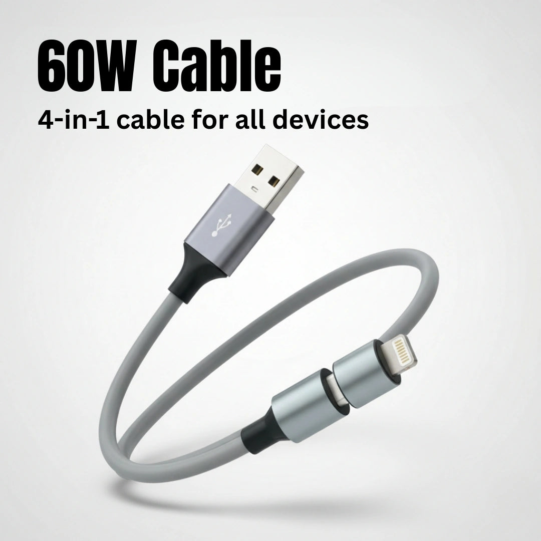 TecSox Zap 4-IN-1 Cable | 1 Meter Fast Charging Cable | 60W