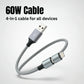 TecSox Zap 4-IN-1 Cable | 1 Meter Fast Charging Cable | 60W