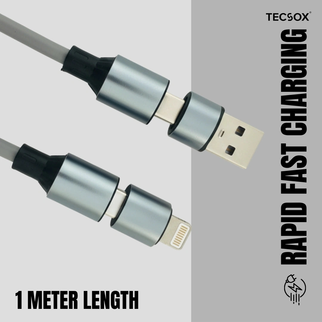 TecSox Zap 4-IN-1 Cable | 1 Meter Fast Charging Cable | 60W