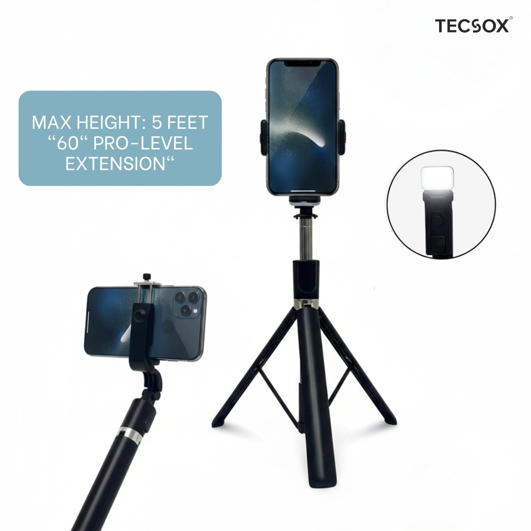 TecSox Halo Stick | 5FT Professional Multi-Role Tripod & Selfie Stick