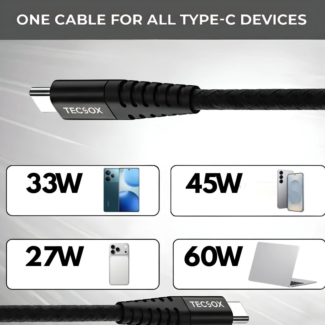 TecSox Zap Type-C to C | 1.5 Meter Fast Charging Cable | 60W