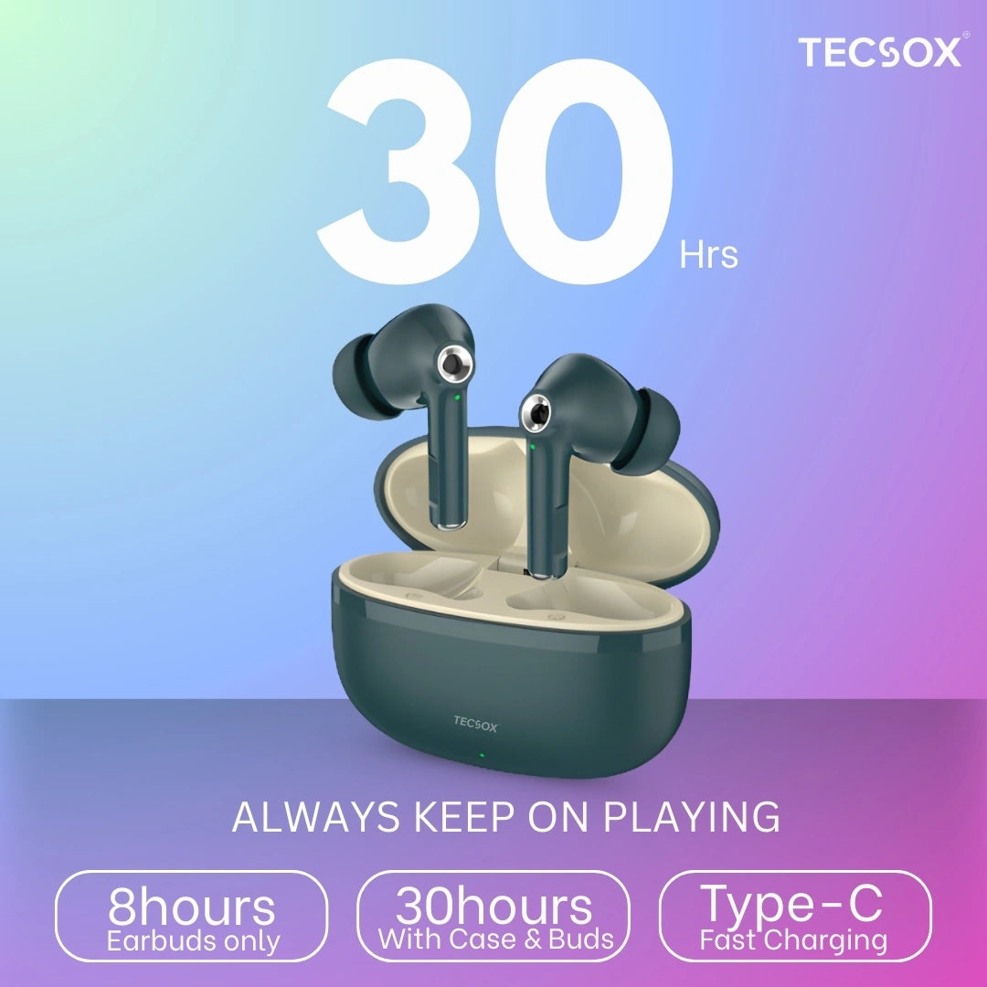 TecSox Omega 201 Wireless Earbud With Deep Bass & Comfortable Fit | IPX Water Resistant