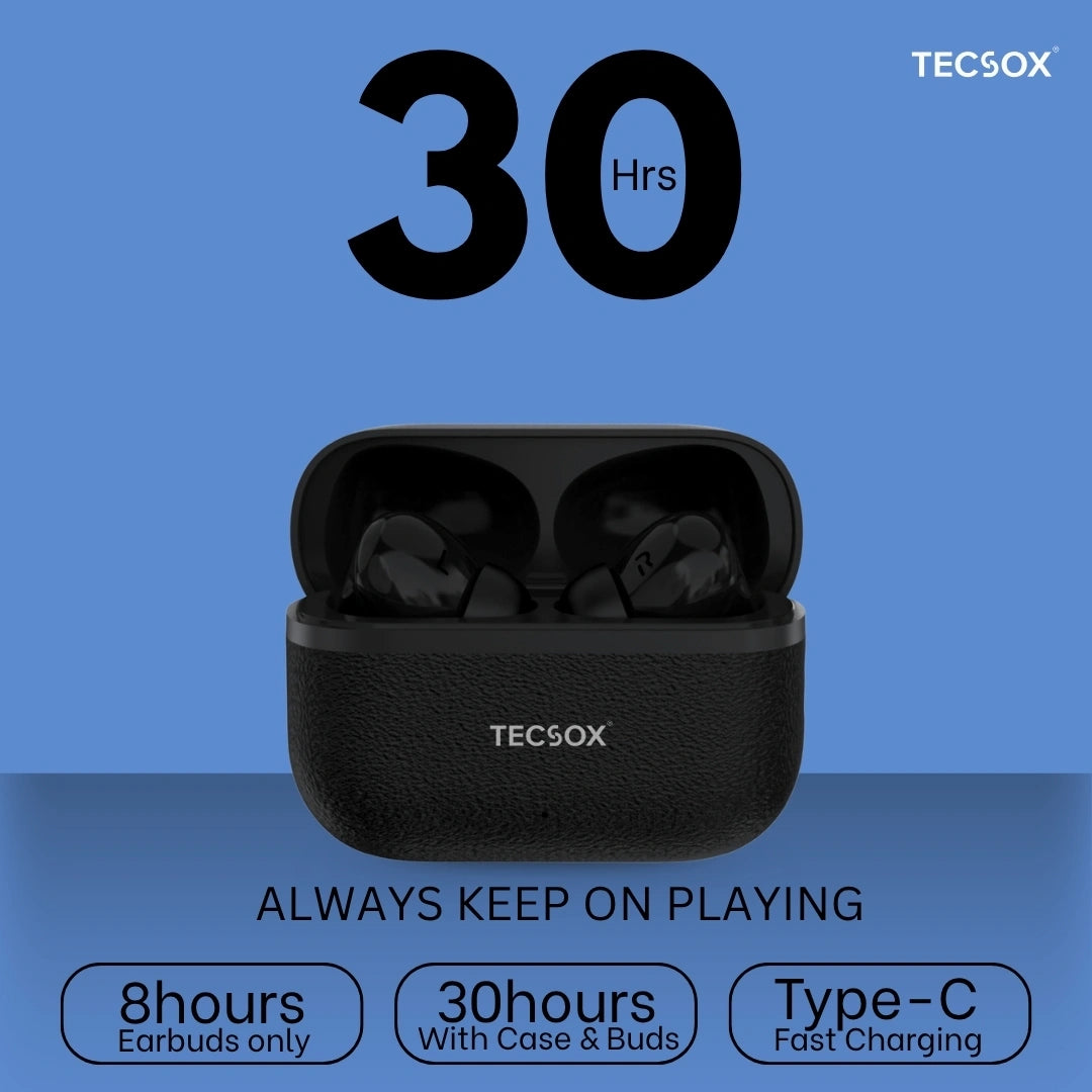 TecSox Moon Bluetooth Earbud With Deep Bass & Comfortable Fit | 30Hrs Playtime | IPX Water Resistant