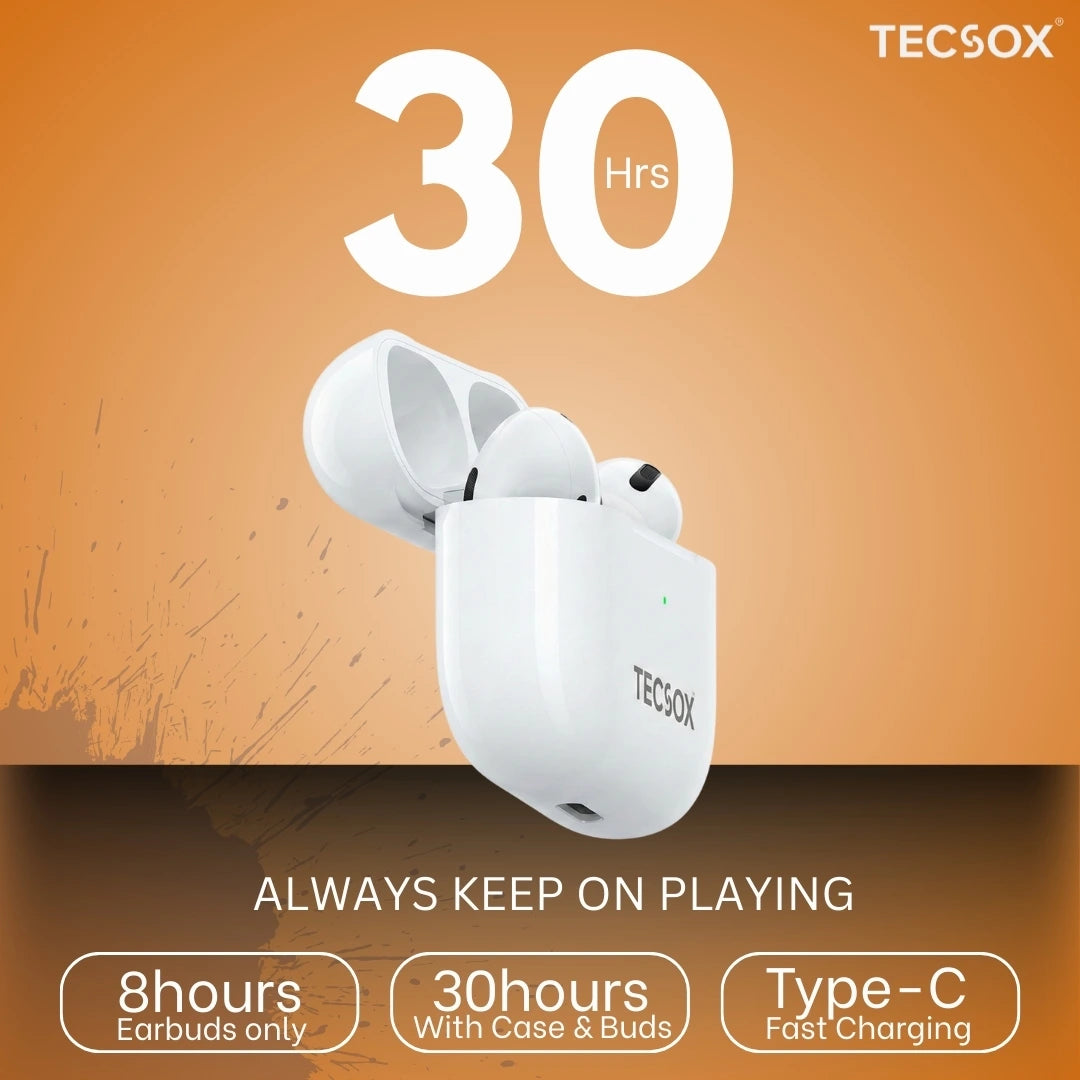 Buy TecPod Max White Bluetooth Earbuds | Deep Bass | 30-hour playtime