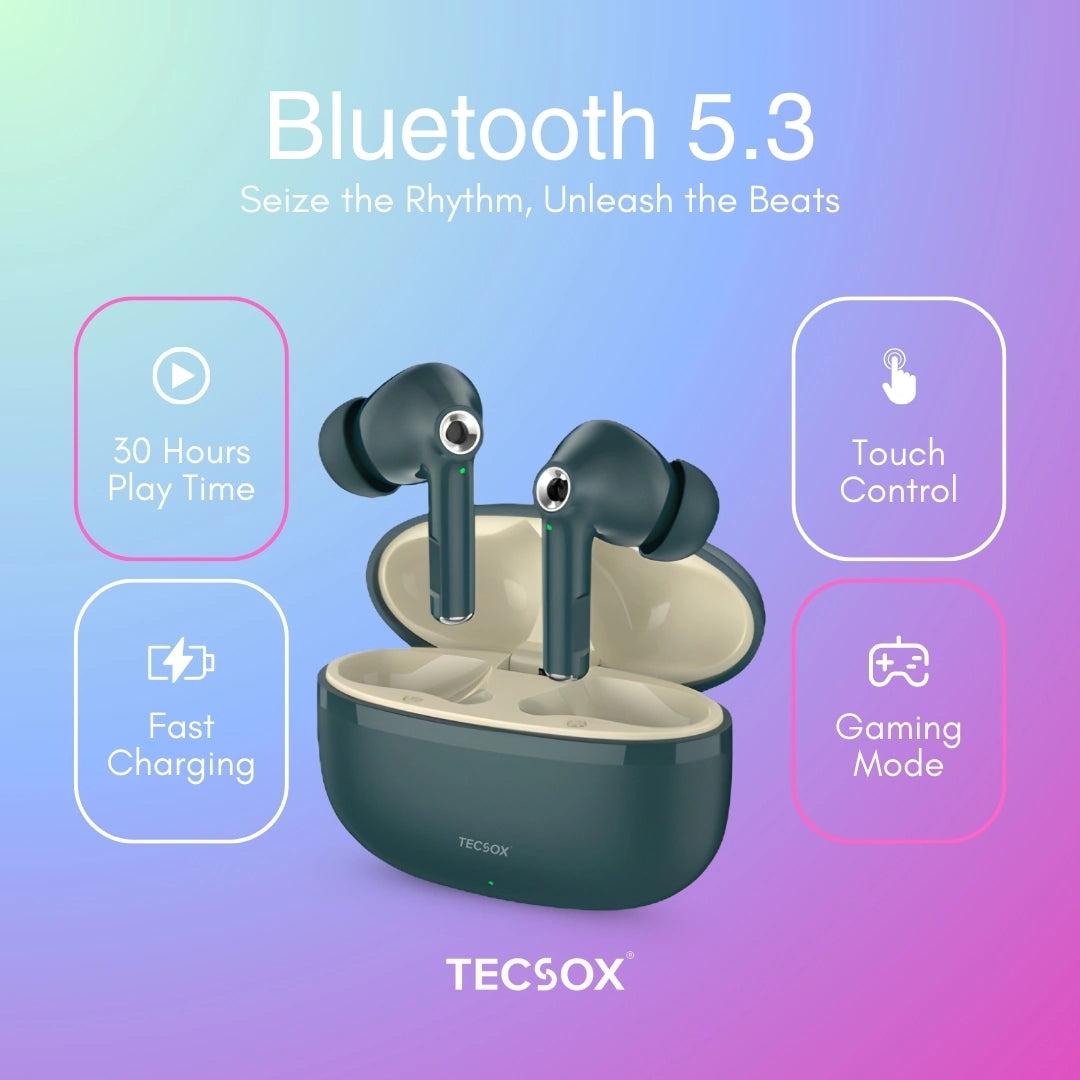 TecSox Omega 201 Wireless Earbud With Deep Bass & Comfortable Fit | IPX Water Resistant