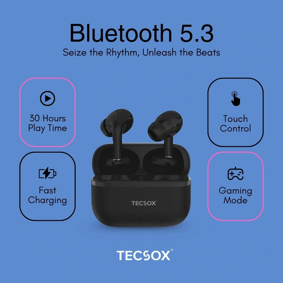 TecSox Moon Bluetooth Earbud With Deep Bass & Comfortable Fit | 30Hrs Playtime | IPX Water Resistant