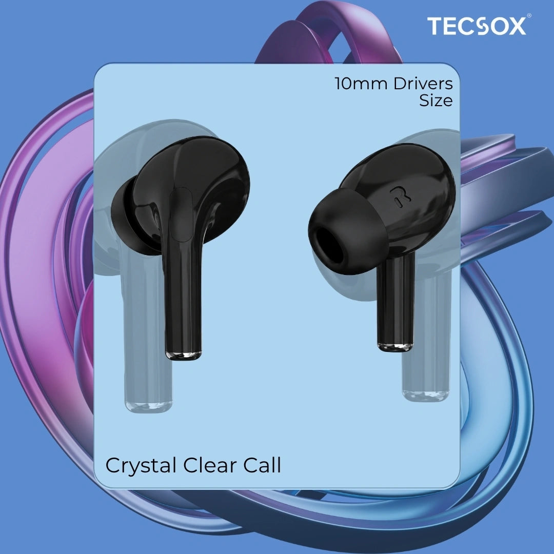 TecSox Moon Bluetooth Earbud With Deep Bass & Comfortable Fit | 30Hrs Playtime | IPX Water Resistant