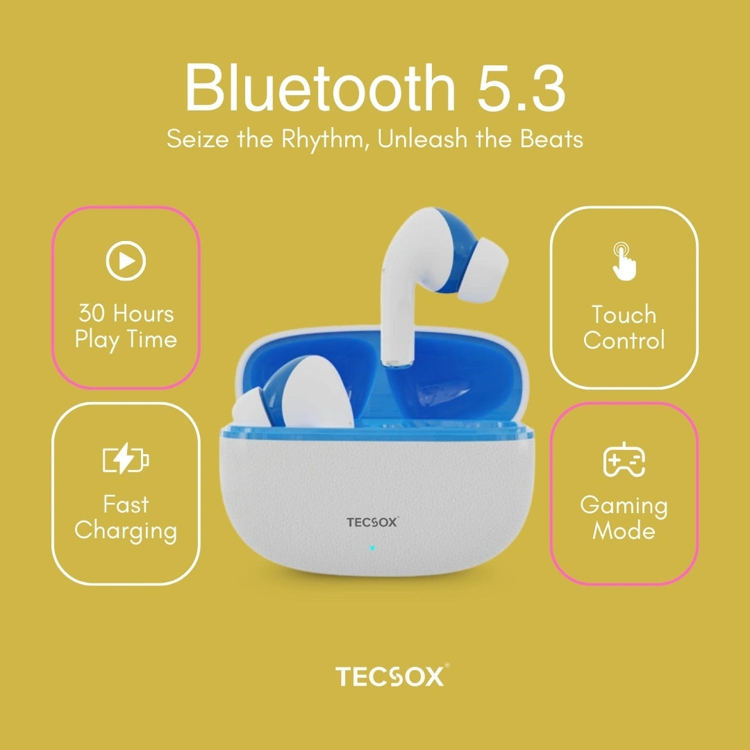 TecSox Neo771 Wireless Earbud With Deep Bass & Comfortable Fit | IPX Water Resistant