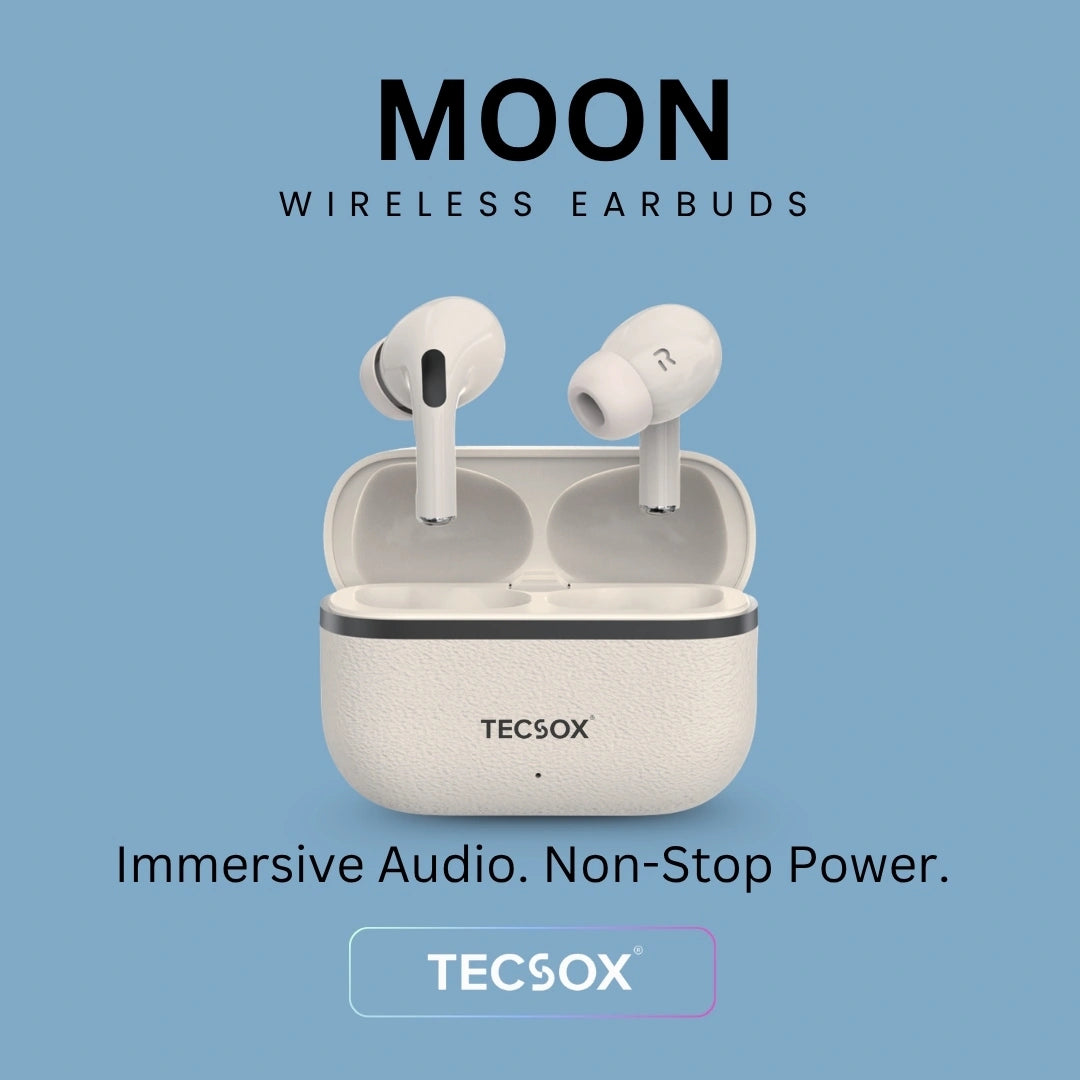 TecSox Moon Bluetooth Earbud With Deep Bass & Comfortable Fit | 30Hrs Playtime | IPX Water Resistant