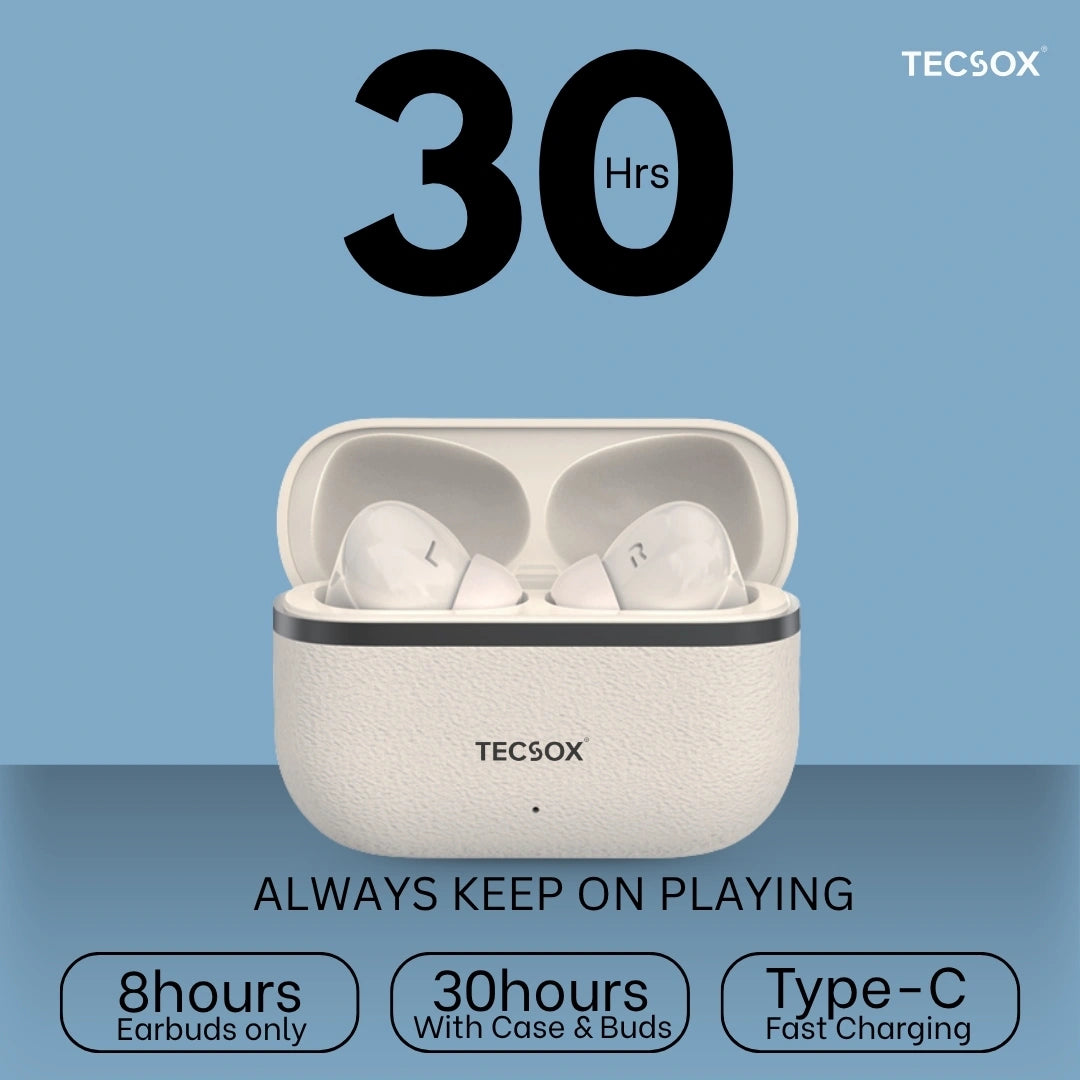 TecSox Moon Bluetooth Earbud With Deep Bass & Comfortable Fit | 30Hrs Playtime | IPX Water Resistant