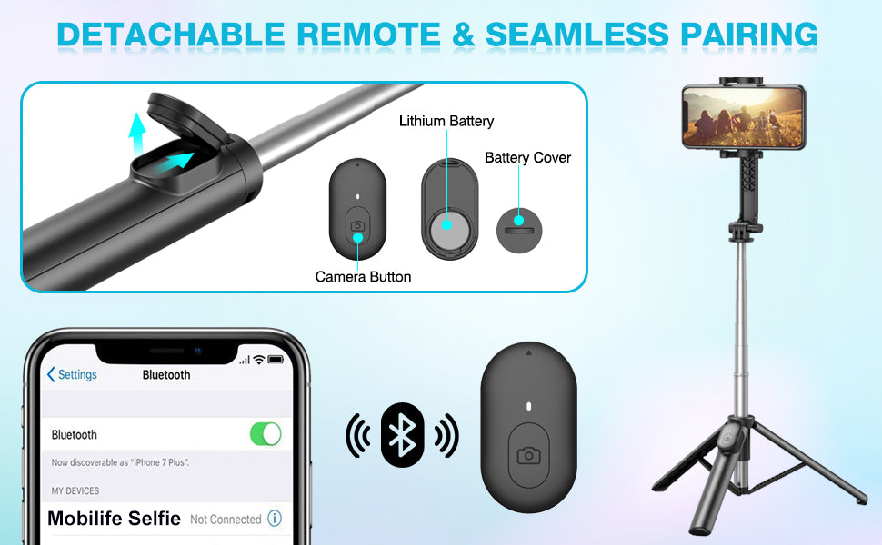 R1 Selfie Stick/Tripod | Wireless Remote | 360° Rotatable Design | Expand Up to 3 Foot TecSox