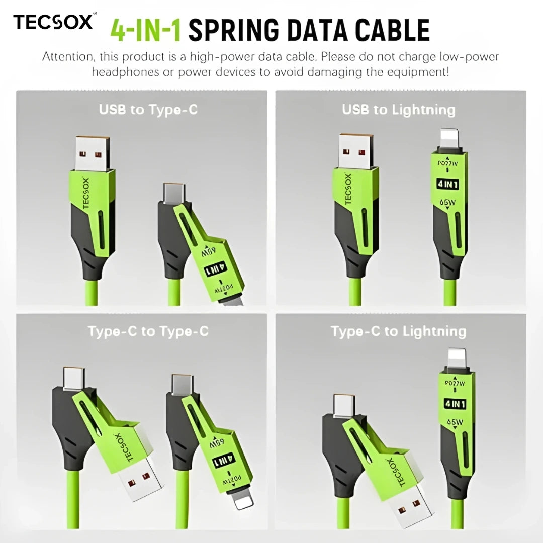 4in1 Coil  Fast Charging Type C Cable with Spring | 480Mbps Data Transfer
