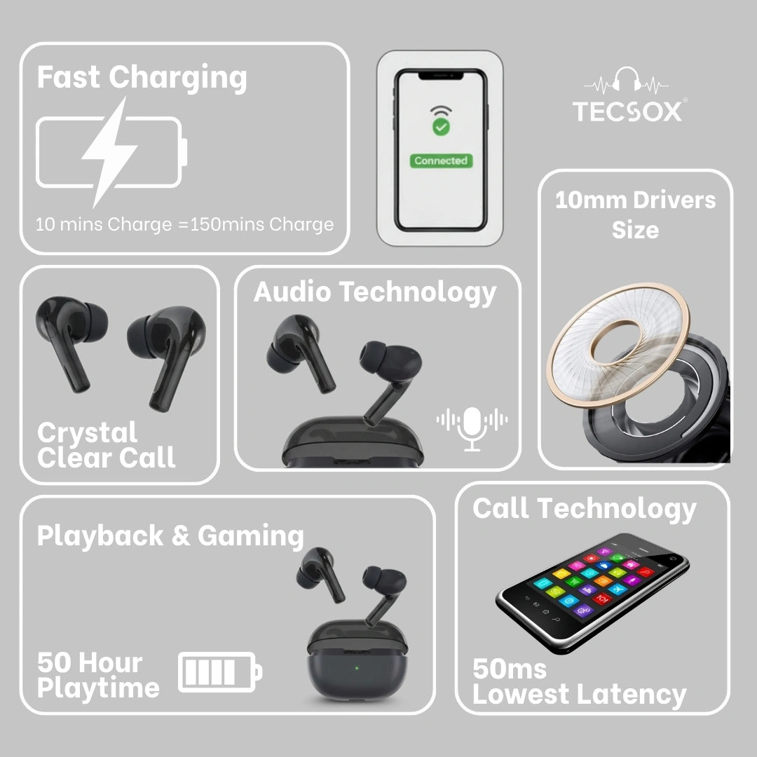 TecSox Omega 471 Wireless Earbud With Comfortable Fit | IPX Water Resistant