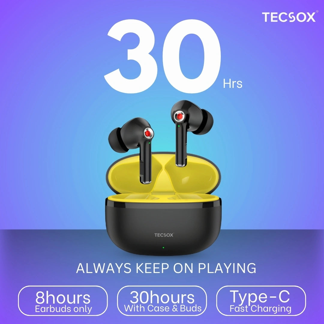 TecSox Omega 201 Wireless Earbud With Deep Bass & Comfortable Fit | IPX Water Resistant