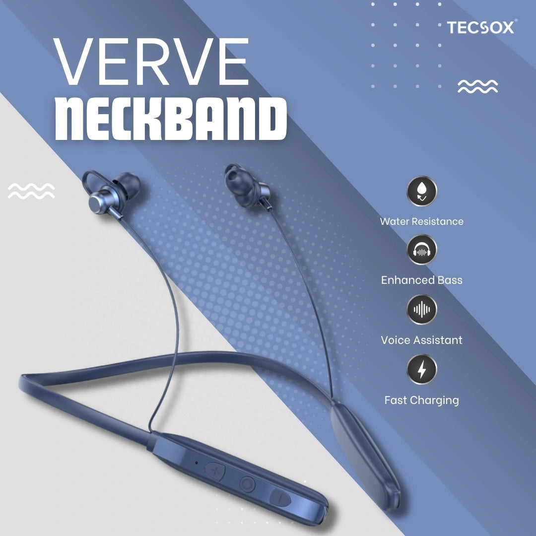 TecSox Verve Bluetooth Neckband | Metallic Touch + High Bass