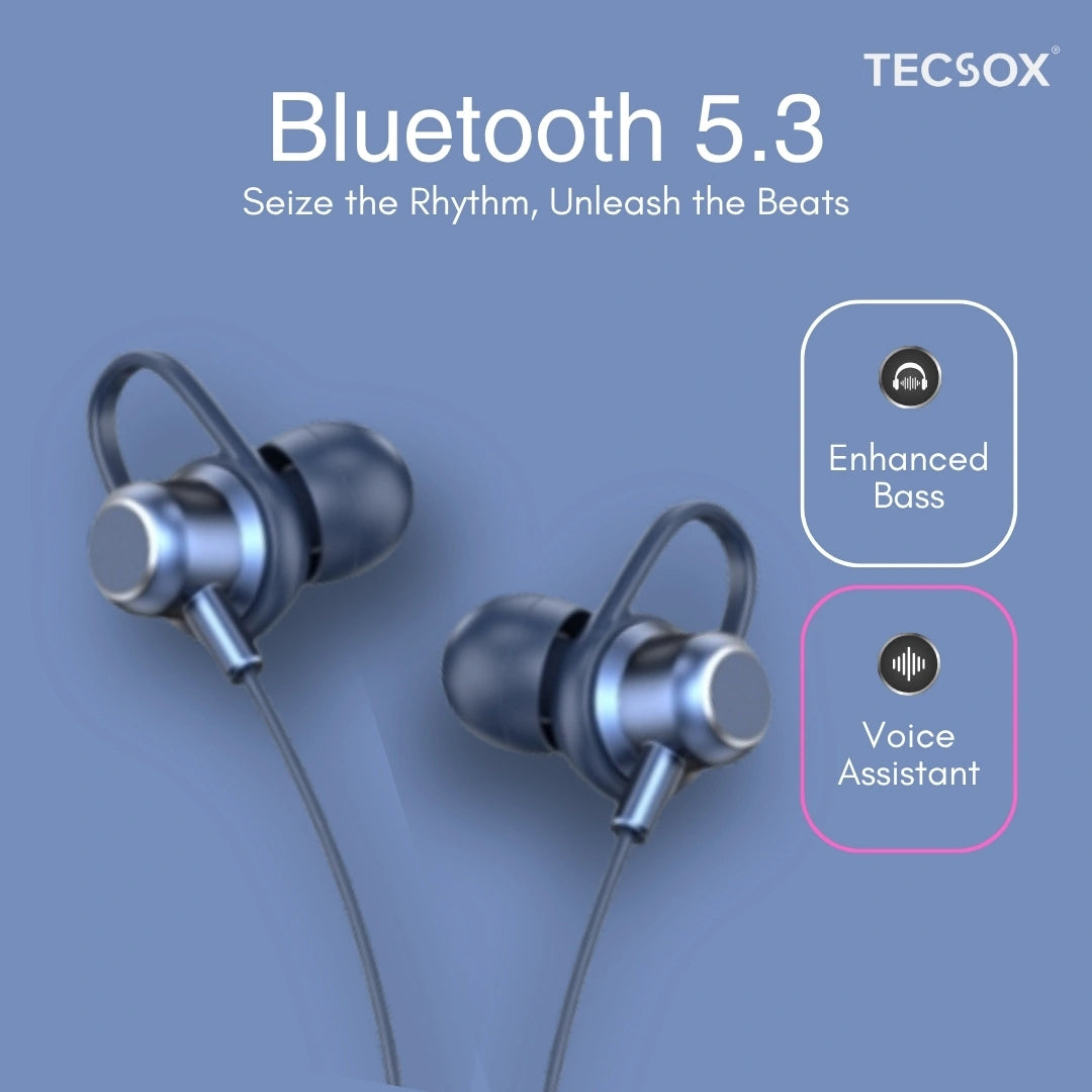 TecSox Verve Bluetooth Neckband | Metallic Touch + High Bass